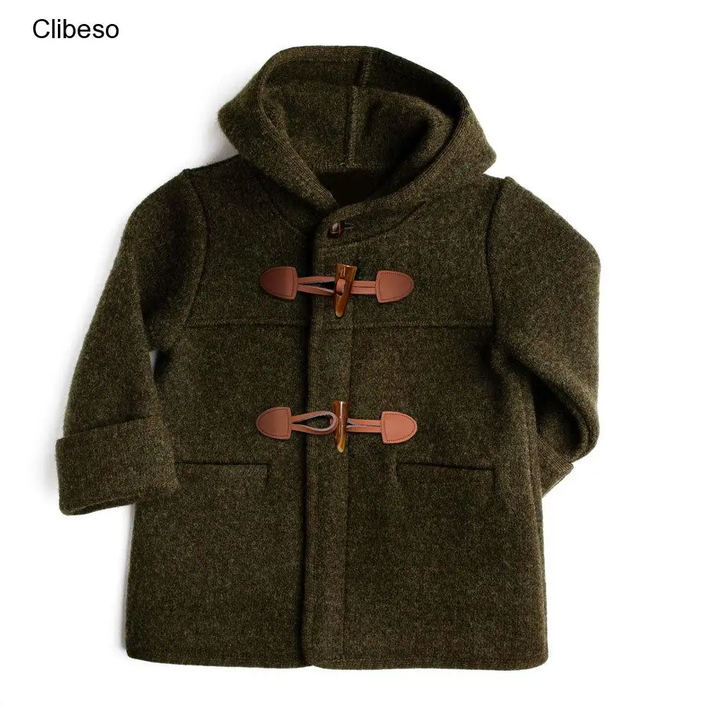 Baby Boys Hooded Duffle Coat Wiht Toggle Fastening Children Boutique Winter Wool Coats Classic Design Clothes Kids Jackets
