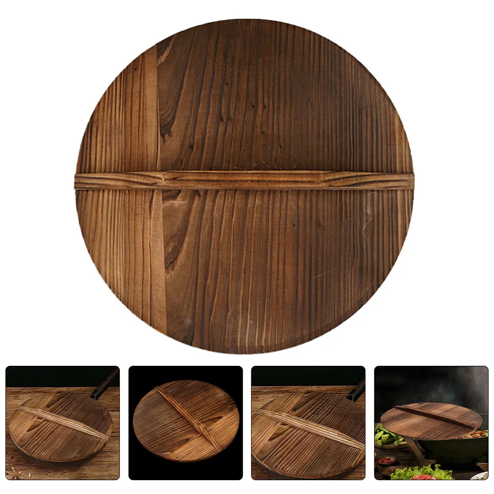 

Cover Retro Wok Cover Wooden Pot Lid Anti-overflow Pot Cover Wood Wok Lid for Kitchen Home Cooking Restaurant