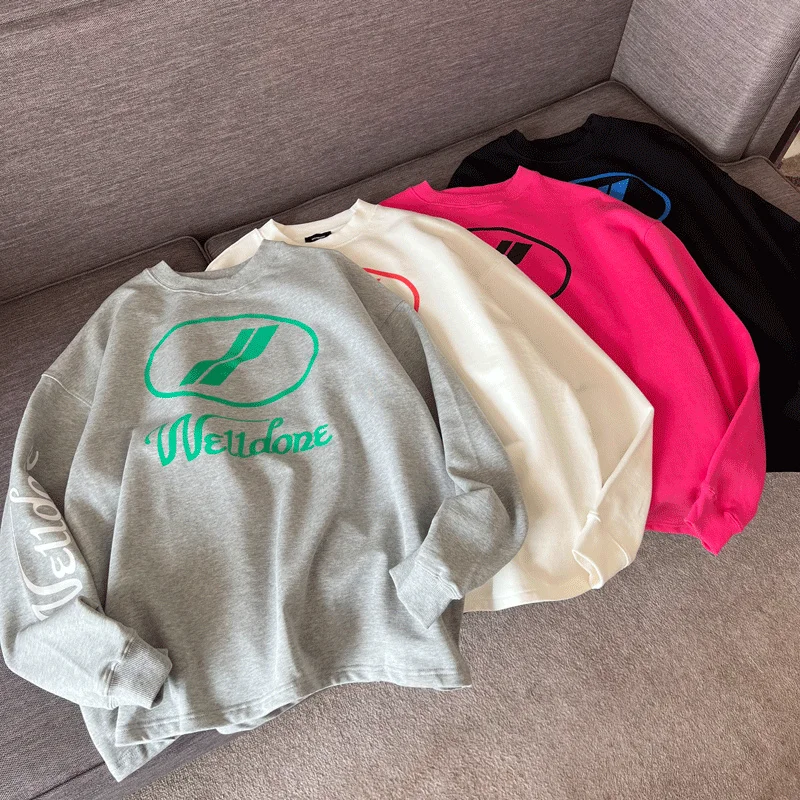

Yang Mi's same we11done new solid color letter printing loose round neck sweater men's and women's thin long sleeved top
