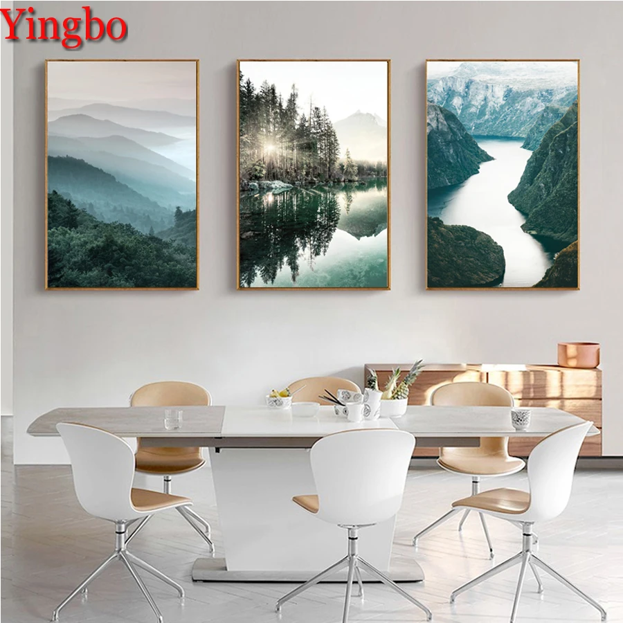 

Алмазная 5D картина «сделай сам», полностью круглая вышивка крестиком, с изображением озер и гор, пейзажа, мозаика