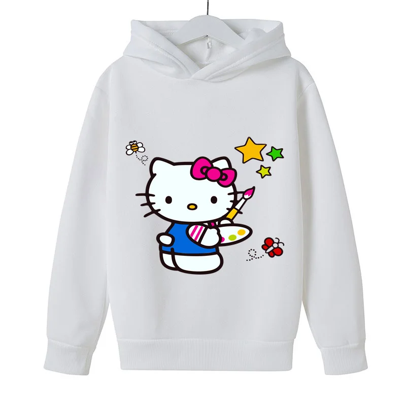 

2022 New Style Hello Kitty Kid Hoodie Autumn Kids Cartoon Print Long Sleeve Hooded Tops Suitable for 4-14Y Boys Girls Hot Sell