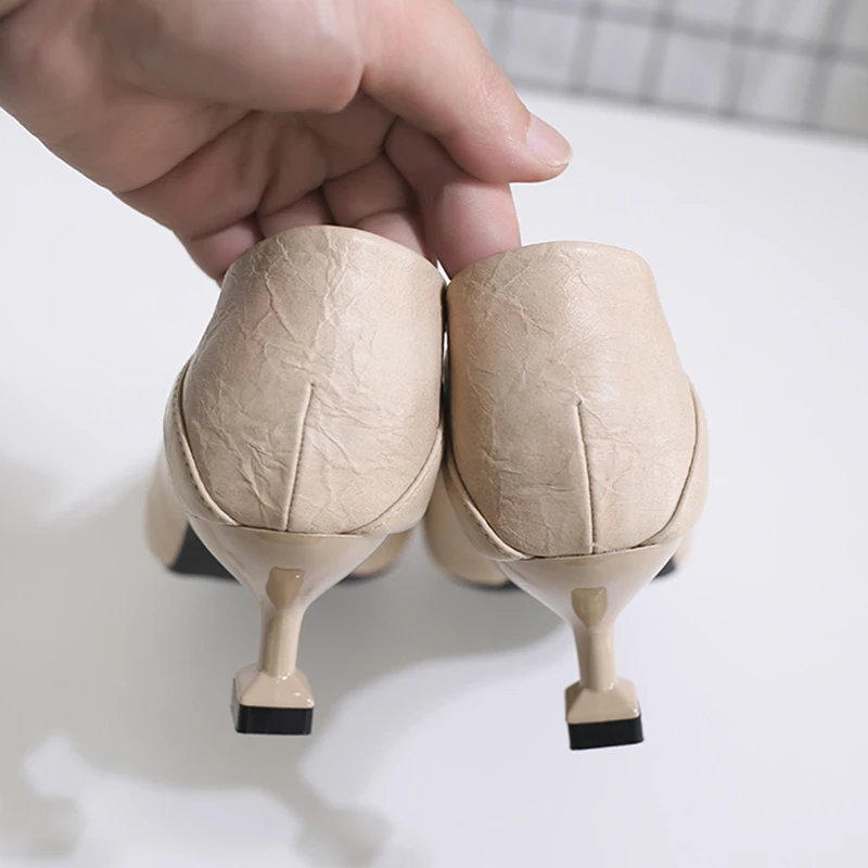 

Slip On Branded Pumps African Woman Shoe 3cm Heels 2022 Pointed Wedge Lace-Up Shallow Mouth Work Dress Professional All-Match Ba