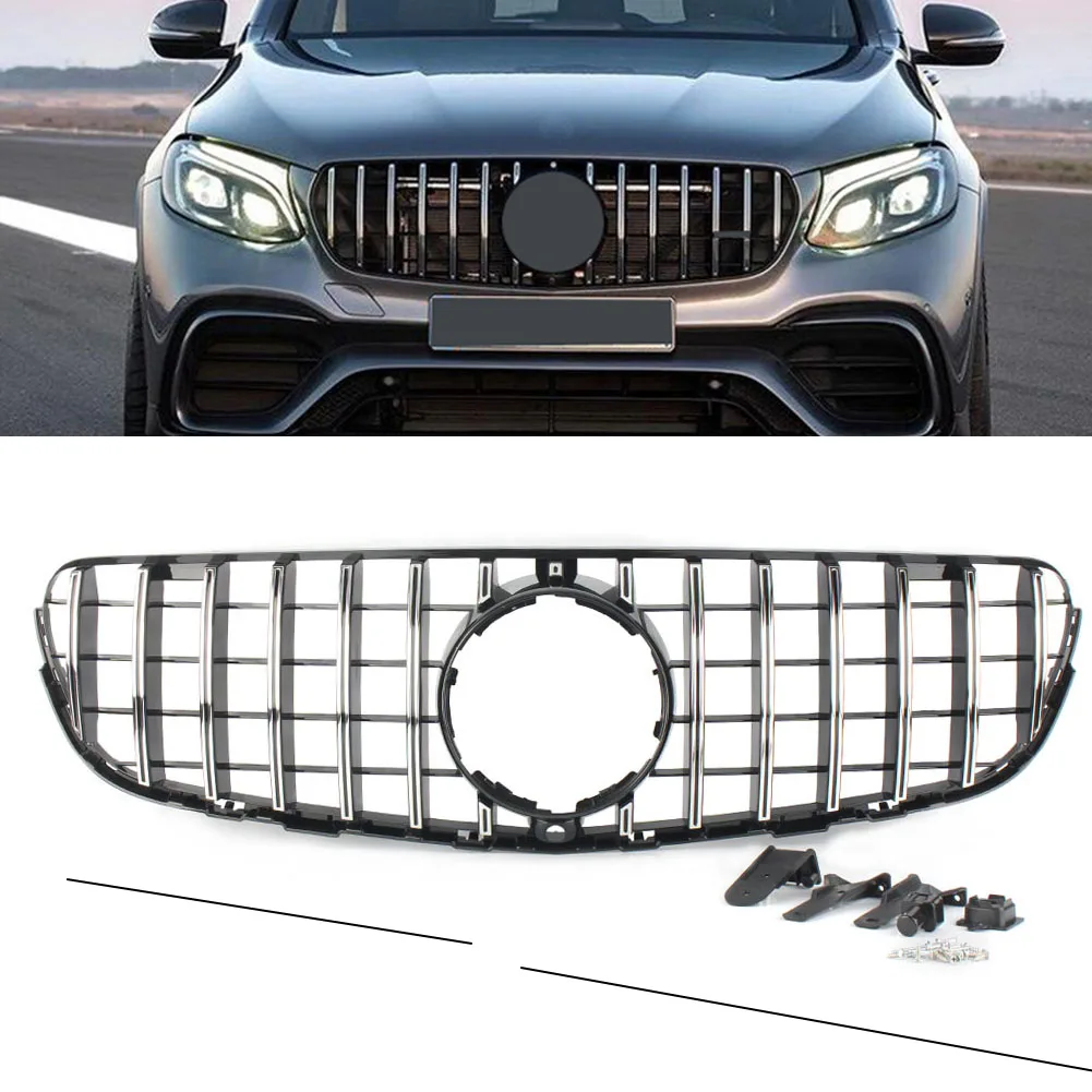 

Хромированная решетка для переднего бампера автомобиля, решетка радиатора с камерой для Mercedes Benz W253 GLC Class GLC250 GLC300 2015 2016 2017 2018