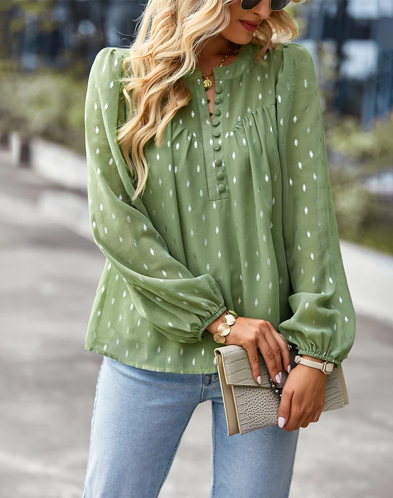 

GAOVOT Casual Small V-Neck Loose Chiffon Shirt For Women Spring Autumn Straight Breasted Fashion Print Long Sleeve Top 2023 New