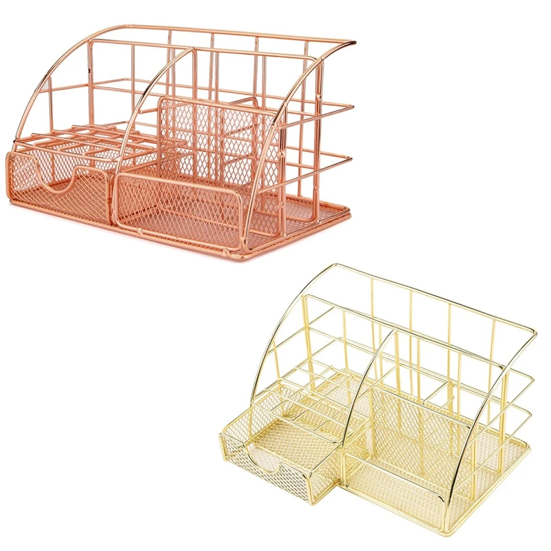 

Desk Organizer,Mesh Organizer with 5 Compartments &1 Mini Sliding Drawer for Home/Office Desktop Organization & Decor