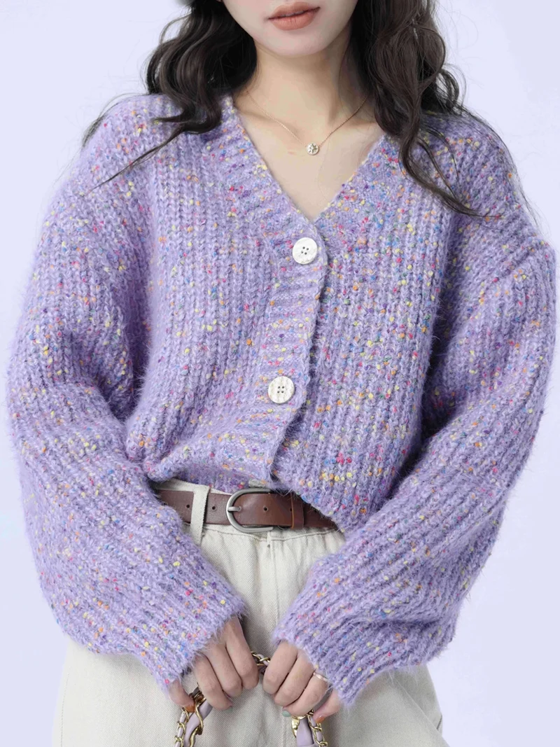 DGLUKE красочный вязаный кардиган свитера для женщин большого размера с v-образным