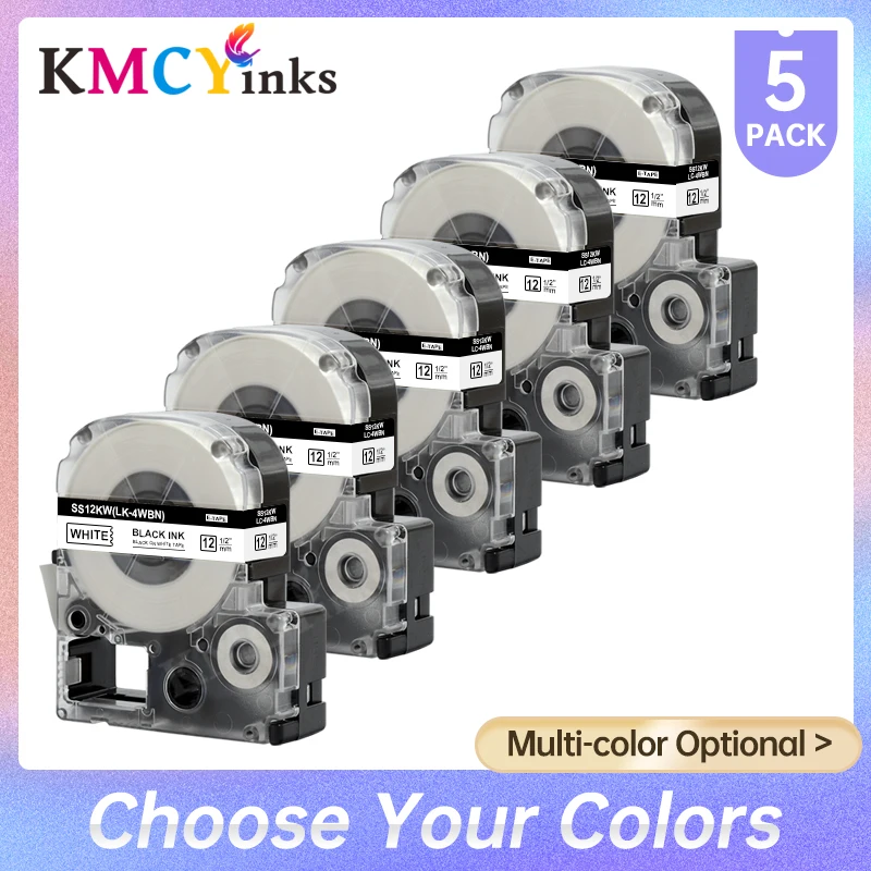 

KMCYinks 5pk 6/9/12/18/24mm Colorful Label Tape Compatible for Epson SS12KW for KingJim Label Maker LW300 400 500 600 700