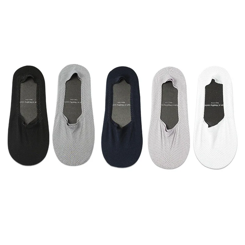 5Pair Summer Ice Silk Men Socks Invisible Thin Low Cut Sock Breathable No Show Silicone Non-slip Sock Cotton Bottom Absorb Sweat