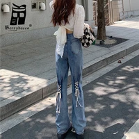 elegant womens pants cargo pants y2k jeans wide leg flare jeans lace up high waist trousers woman clothes korean fashion baggy