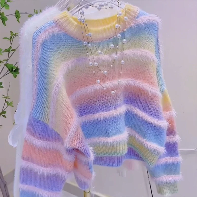 Мягкий липкий постепенно меняющий цвет свитер с бахромой для женщин осень и зима