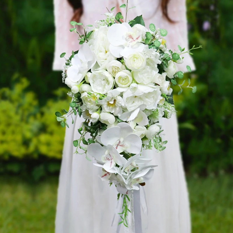 

Wedding Cascading Bridal Bouquet Artificial Butterfly Orchid Water Drop Style Waterfalls Bridesmaid Holding Flower Decor