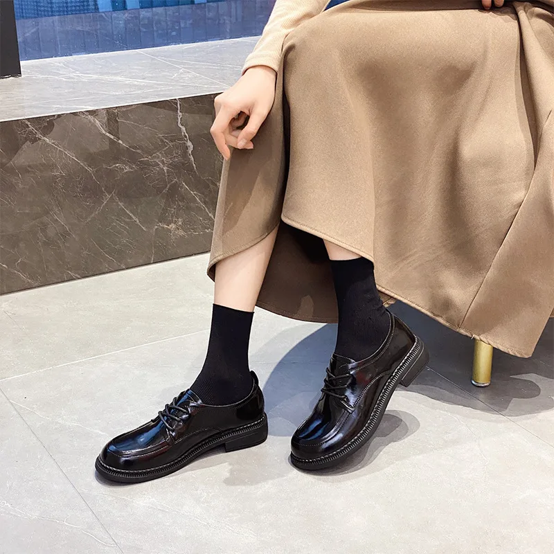 

2022 Spring New Loafers Women's Leather Shoes Low-cut Shallow Mouth Single Shoes Leather Thick Heel Women's Shoes