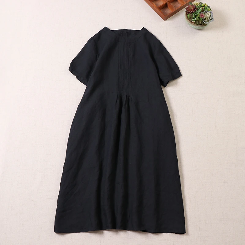 

Женское льняное платье средней длины, повседневное свободное однотонное платье в японском стиле девушки Мори с коротким рукавом, лето 2022