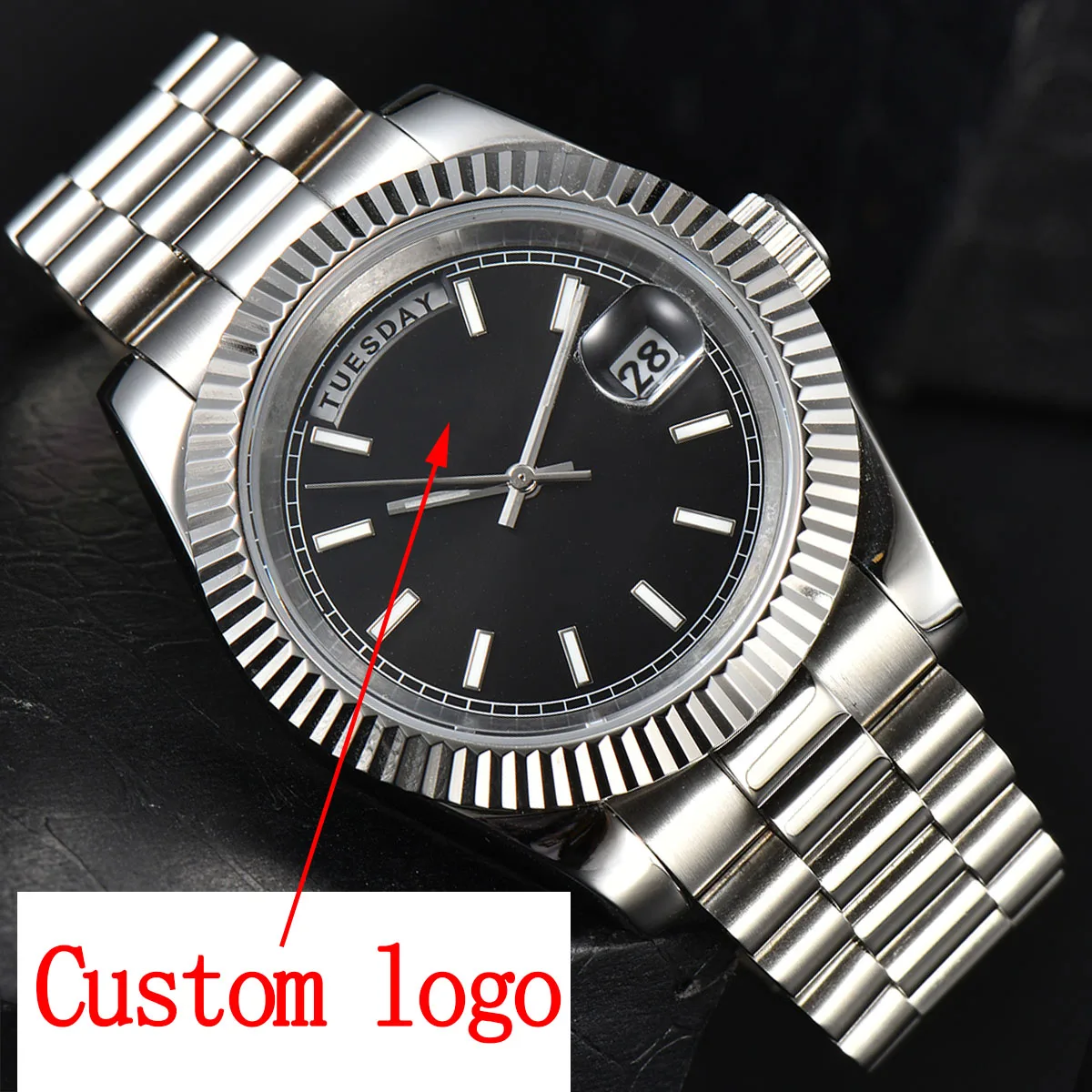 

DATE Watch miyota 8285 case men watch case custom s logo President strap Sapphire Glass Automatic Movement 10 bar Waterproof