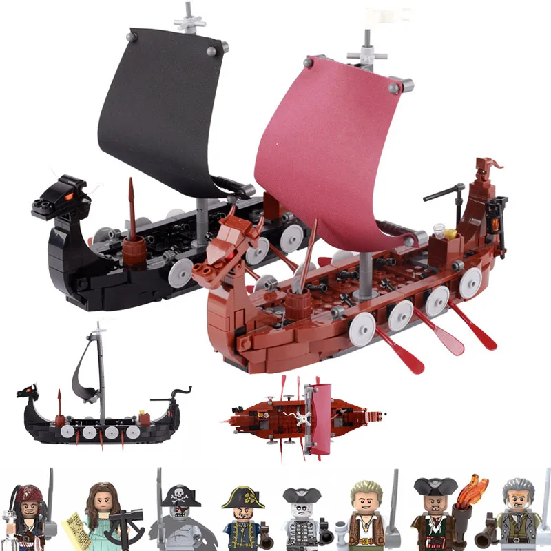 

MOC Black Pearls Pirates Ship Boat Building Blocks Revenge Sailboat Military Set Queen Anne Figures Weapons Bricks Kids Toys