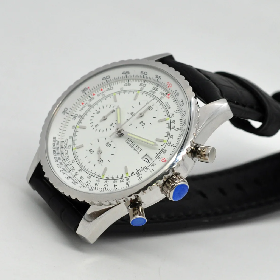 

Corgeut Men's Watch Quartz Brand 46mm Luxury Luminous White Watch Leather Chronograph Men's Watch Male Clock Automatic Date