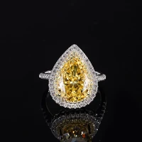 new fashion trend s925 silver inlaid 5a zircon color treasure yellow diamond drop shaped bikou jewelry ring