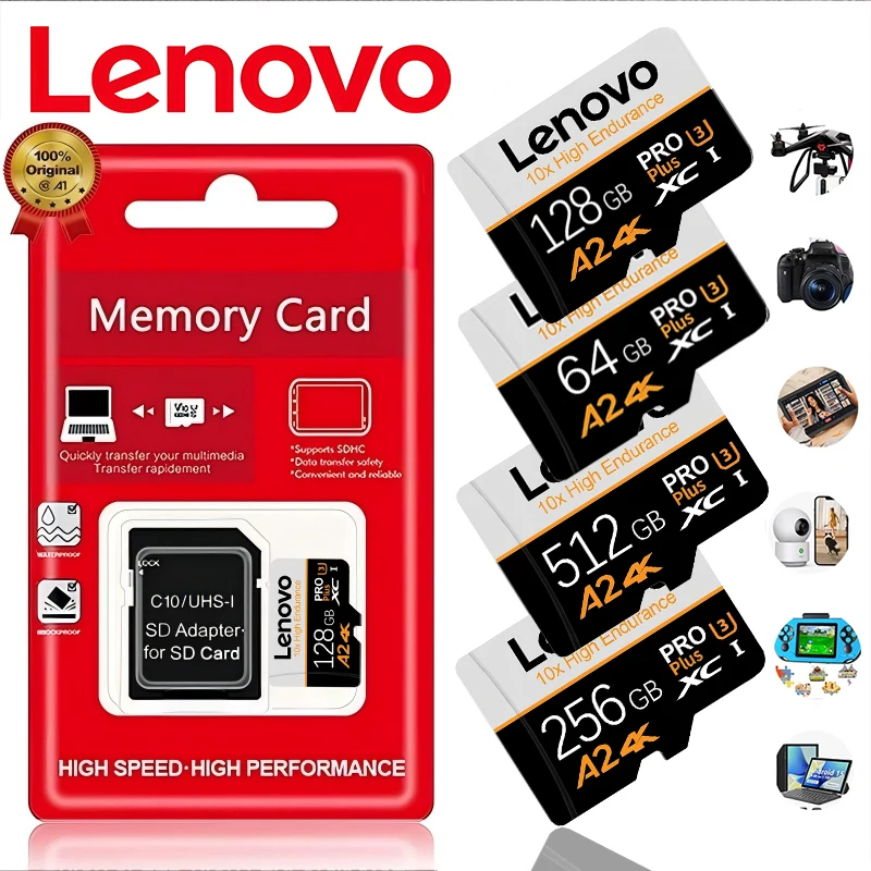 Фото Карта памяти LENOVO Extreme High Speed Class 10 Micro TF/SD HC/SDXC 16GB 32GB 64GB 128GB 256GB 512GB для ПК, телефона, 4K U3, TF-карта 4K V30 №1