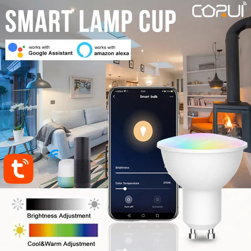 

CORUI Tuya WiFi Gu10 Smart Light Bulb Spotlight Bulb 6w RGB CW Smart Home Alexa Google Home IFTTT Timing Dimming 16 Colors