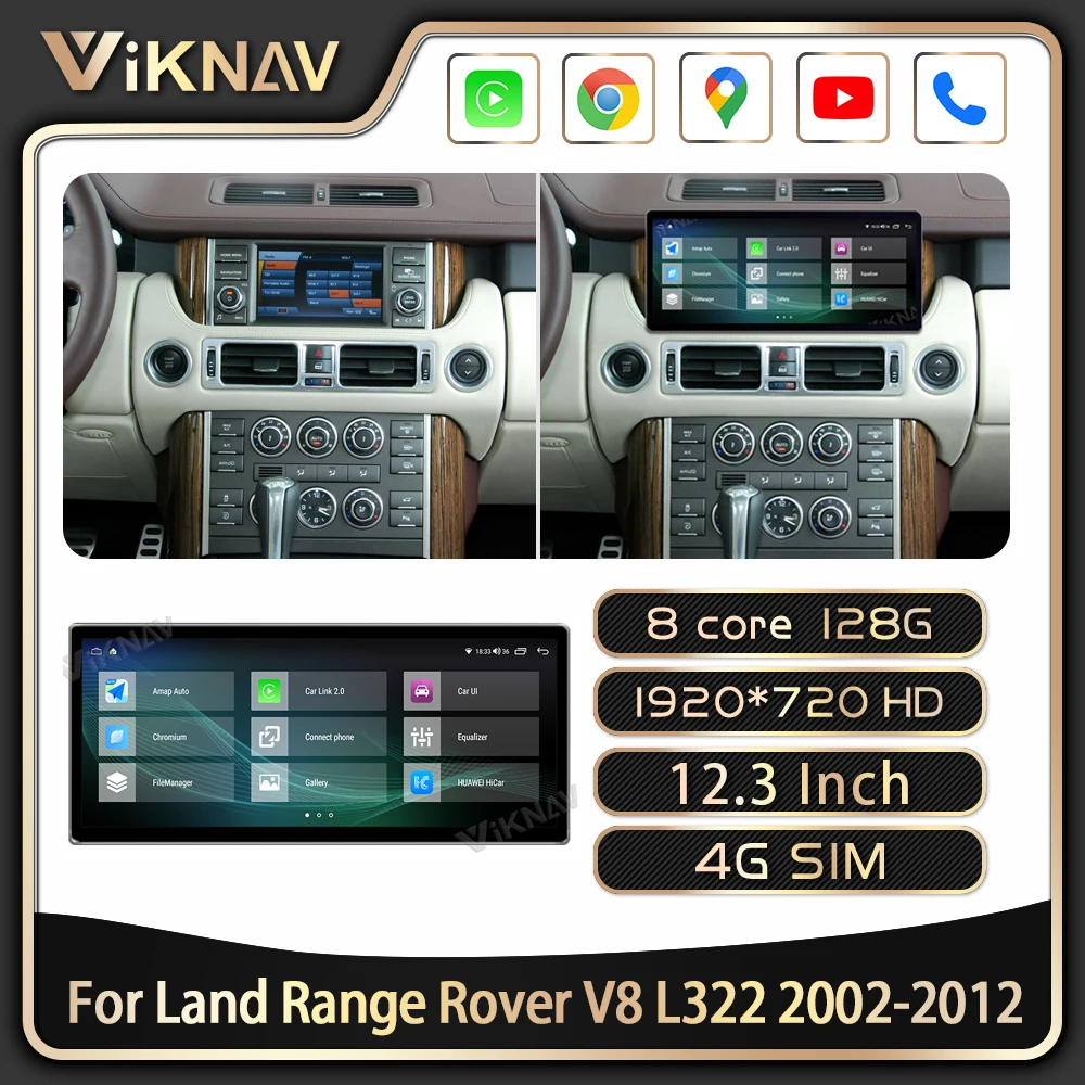 

8+128GB Android Auto For Land Range Rover V8 L322 2002-2012 Upgrade Wireless CarPlay Multimedia Car Radio Head Unit Stereo GPS