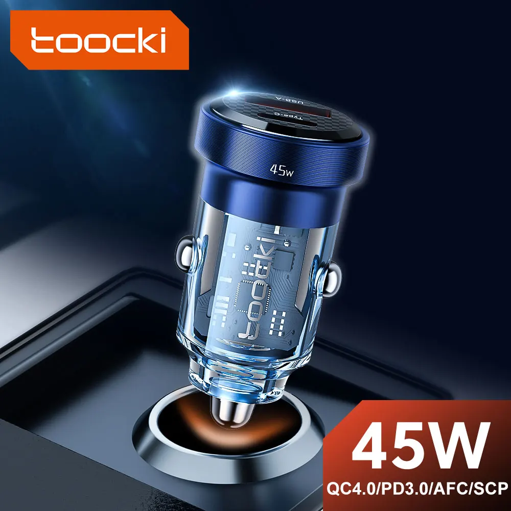 Toocki Type C Car Charger 45W Quick Charge4.0 QC3.0 SCP 5A PD Fast Charging USB C Car Phone Charger For iPhone Xiaomi Samsung 