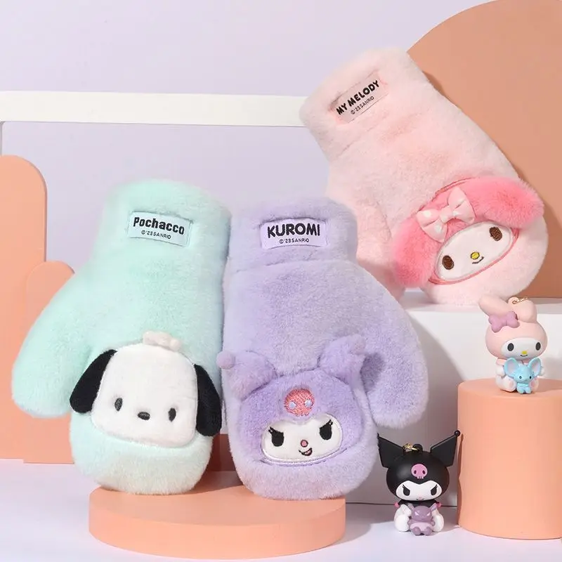

Sanrio Children's Plush Gloves Autumn Winter Outdoor Sports Leisure Warm Windproof Cartoon Plush Halter Neck Gloves Holiday Gift