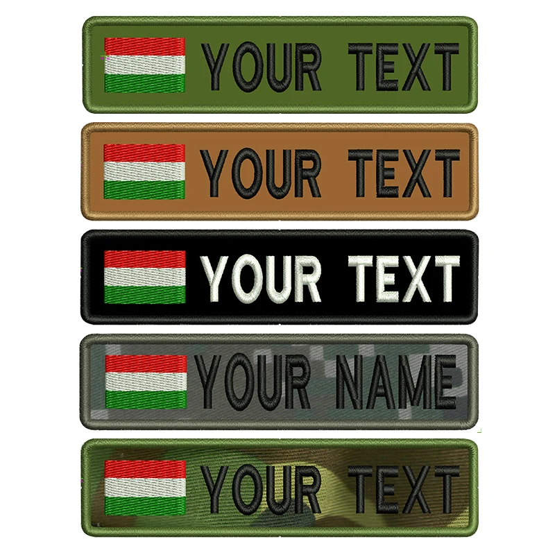 

Hungarian Flag Personalized Name Patch Embroidered Name Tag Sew or Hook Backing for Uniform Hat Morale Bag Pet Collar Harness