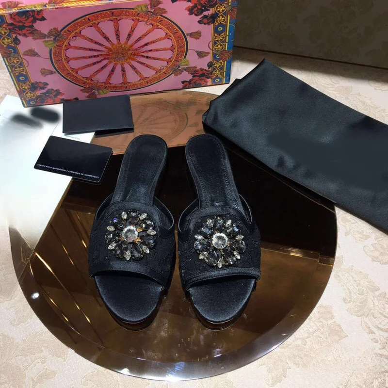 2023 New Summer~Lace Flatsole Slippers with Mesh Breathable Rhinestones on the Outside~Women's Sandal Slippers