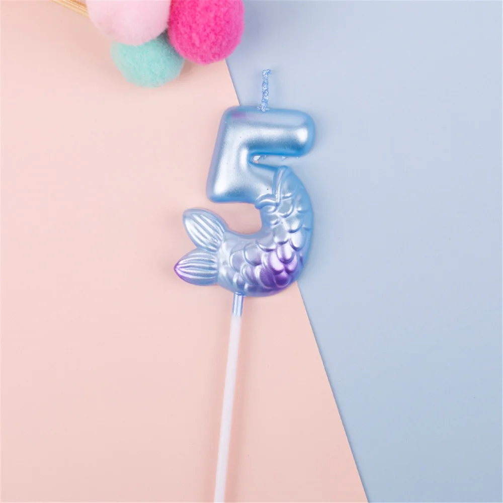 10 шт. свечи в виде цифр хвоста русалки для выпечки 0-9 розовые синие цифровые