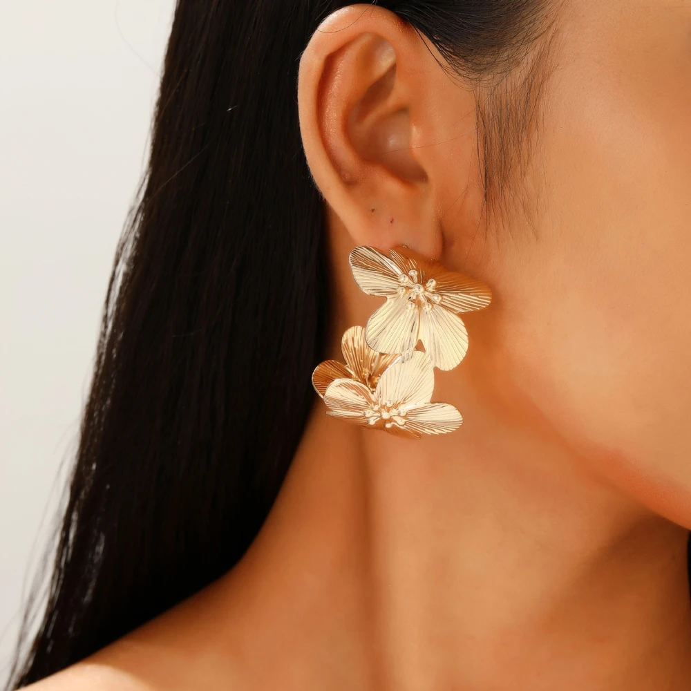 Новые серьги-подвески из золотого сплава с 3D цветком в форме буквы С для женщин