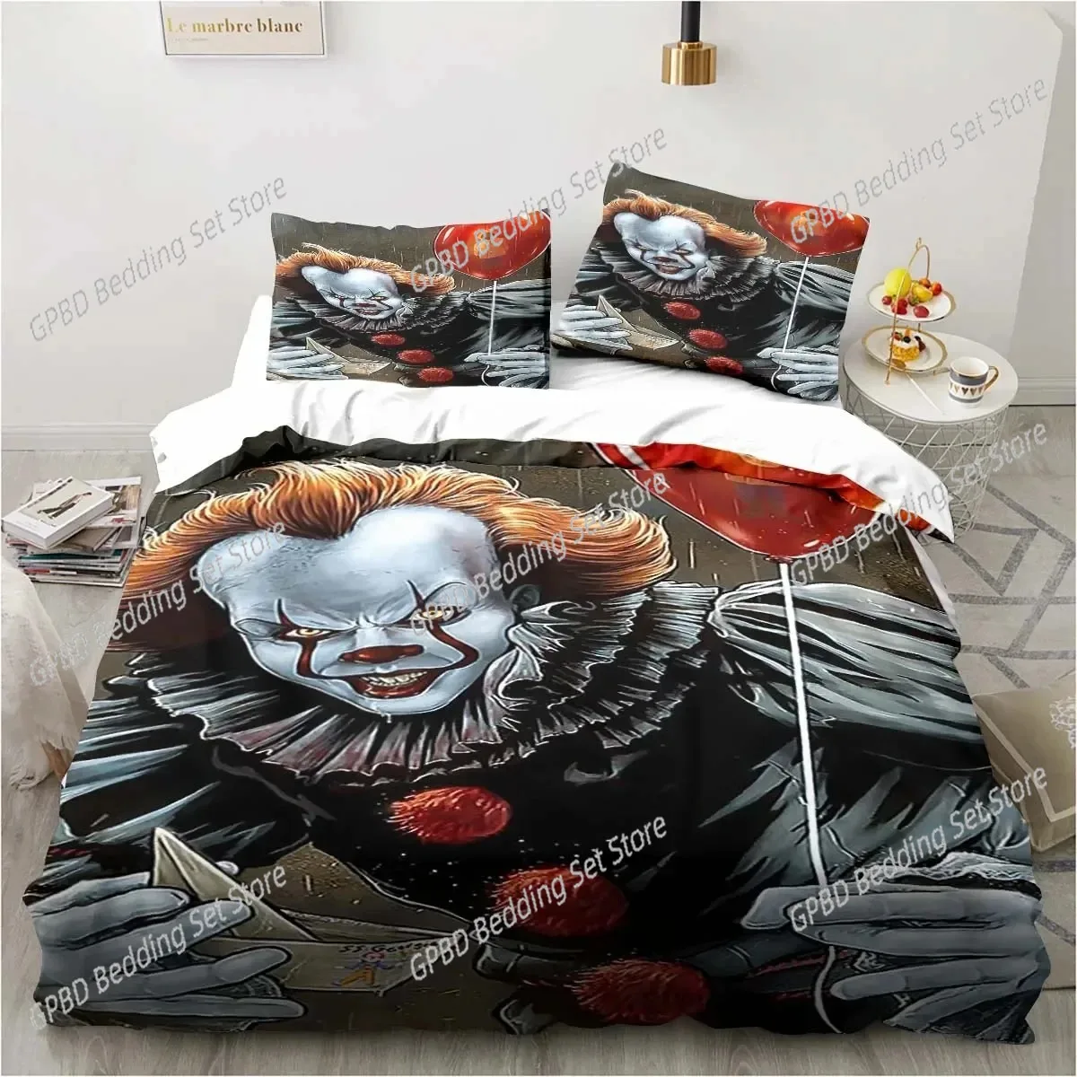 Фото Серия клоунов из фильмов ужасов Pennywise-IT, комплект постельного белья, пододеяльник, пододеяльник, королева, двойной размер для мальчиков и девочек, взрослых №1