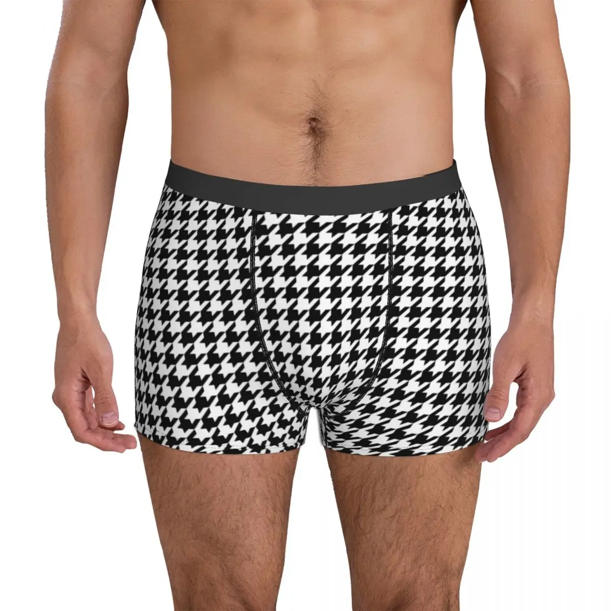 Black And White Houndstooth Underwear Classic Pattern Men Underpants Classic Boxershorts High Quality Shorts Briefs Plus Size
