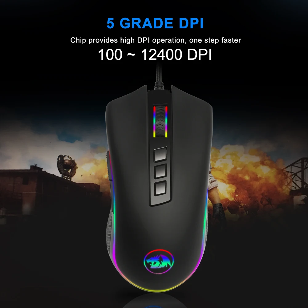 Redragon COBRA M711 RGB USB Проводная игровая мышь 12400 точек/дюйм 9 кнопок мыши
