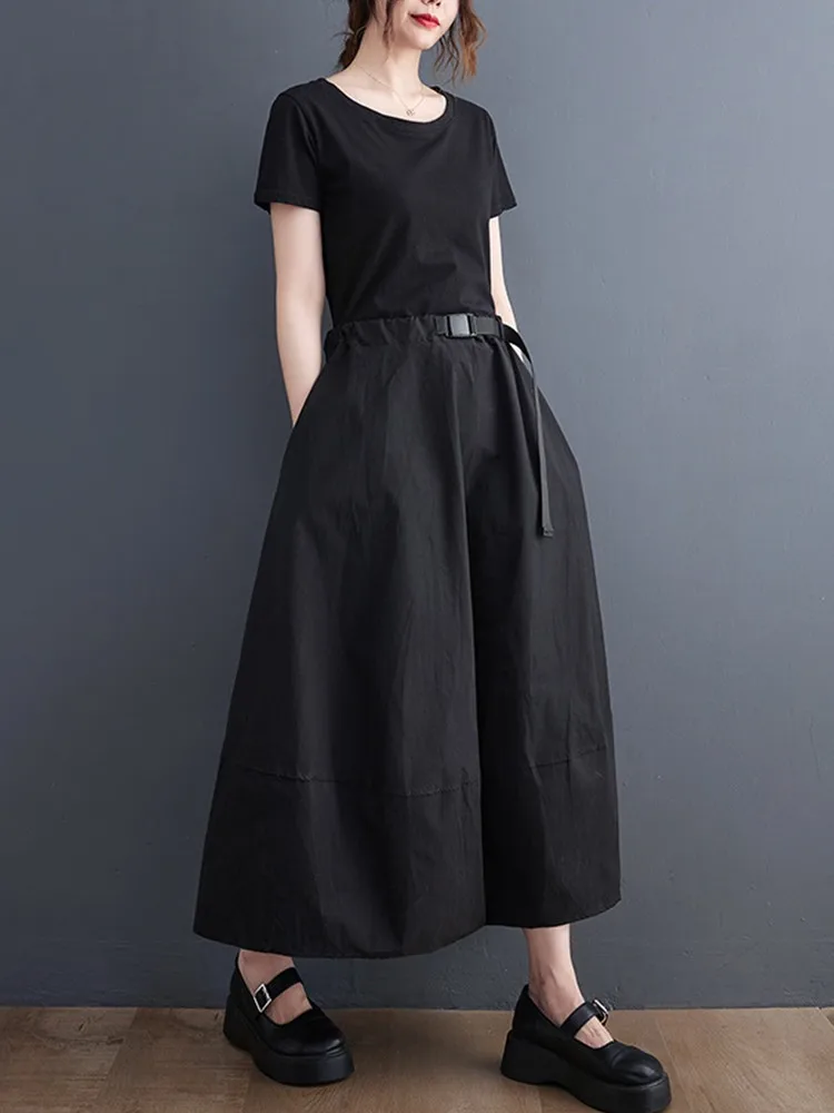 Корейская мода черная хлопковая винтажная Высокая талия Летняя Повседневная