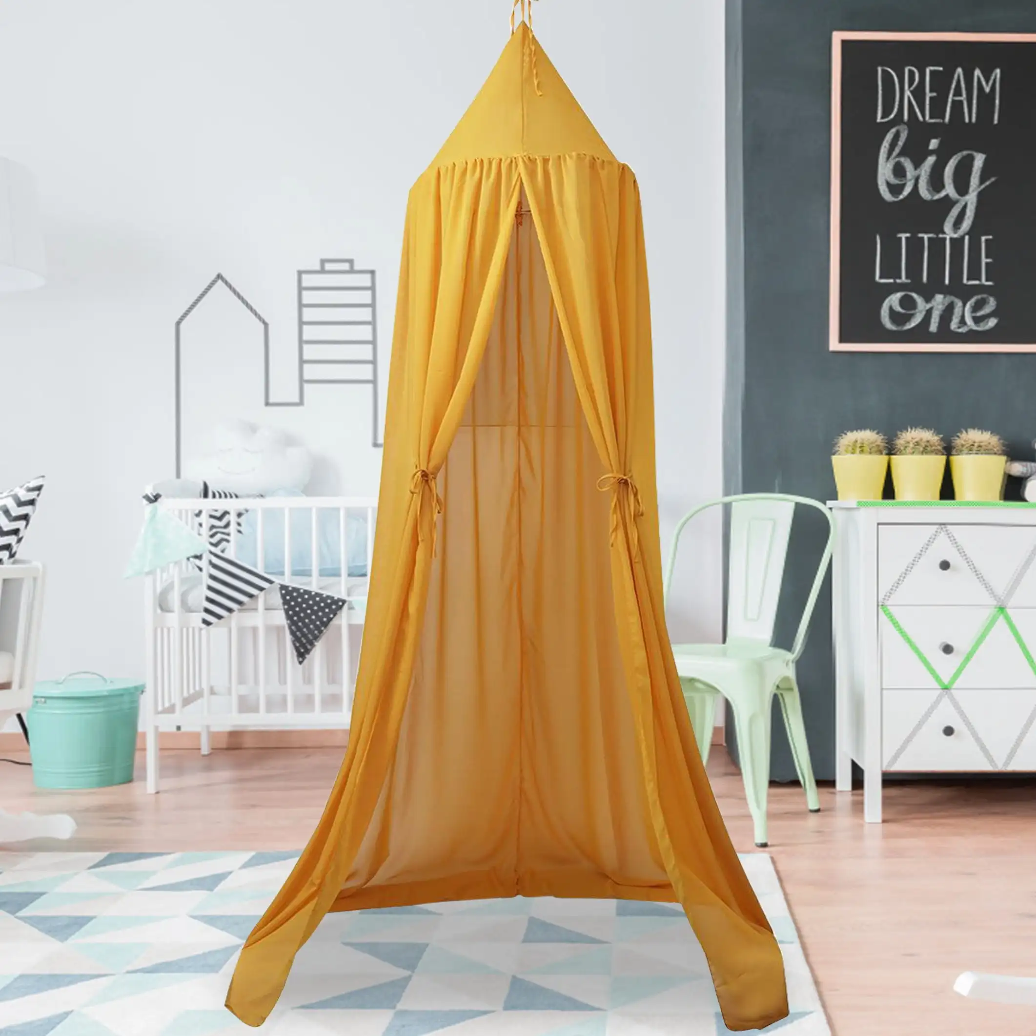 

Kid Bed Canopy, Princess Hanging Dome Chiffon Mosquito Net Play Tent Curtain for Girls Bed Children Baby Crib Bedding Decor, Yel