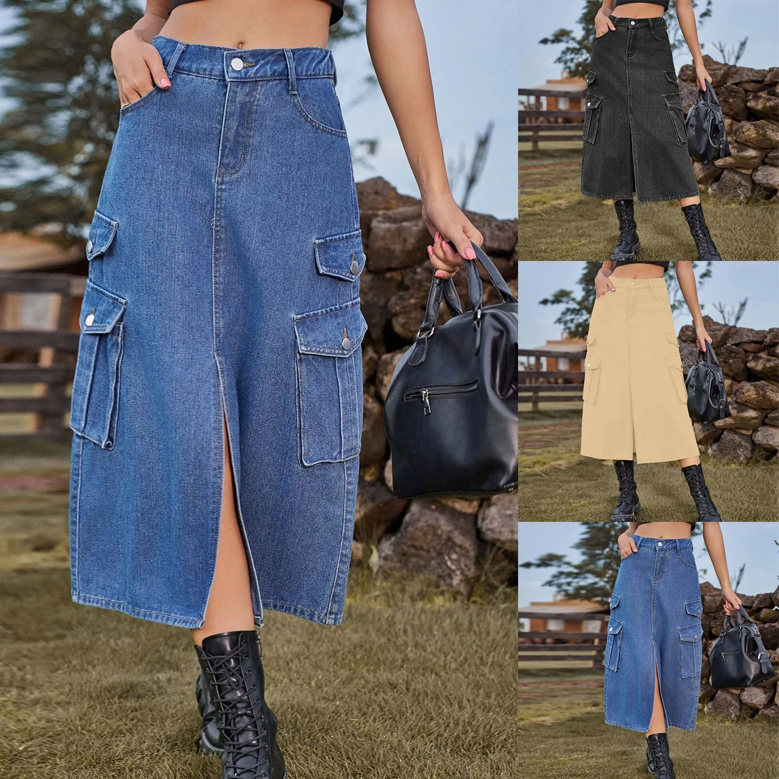 

Ladies Elastic Waist Denim Workwear Casual Midi Skirt Skirt Bodycon Elegant club Evening party dress Daily