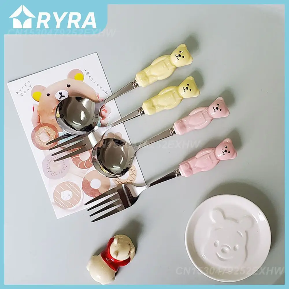 

Кофейный десерт, мороженое, искусственная многоразовая вилка для фруктов, Детская маленькая ложка из нержавеющей стали с мультяшным рисунком, вилка, креативная ложка