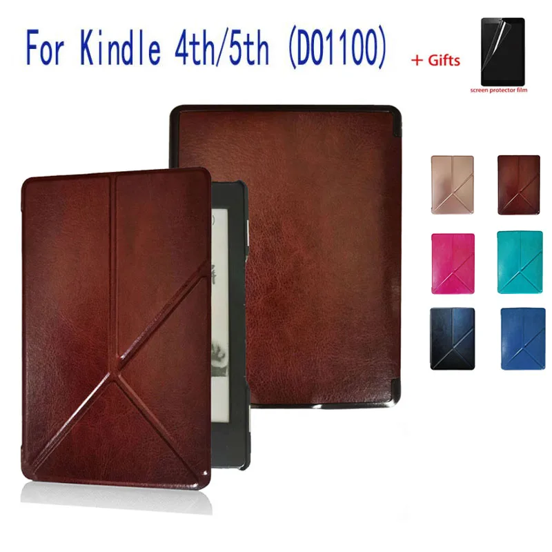 PU Leather Case for Kindle 4 Kindle 5 D01100 Ebook Cover 2011 2012 K4/K5Magnetic Smart  Fabric High Quality Shell + Screen Film