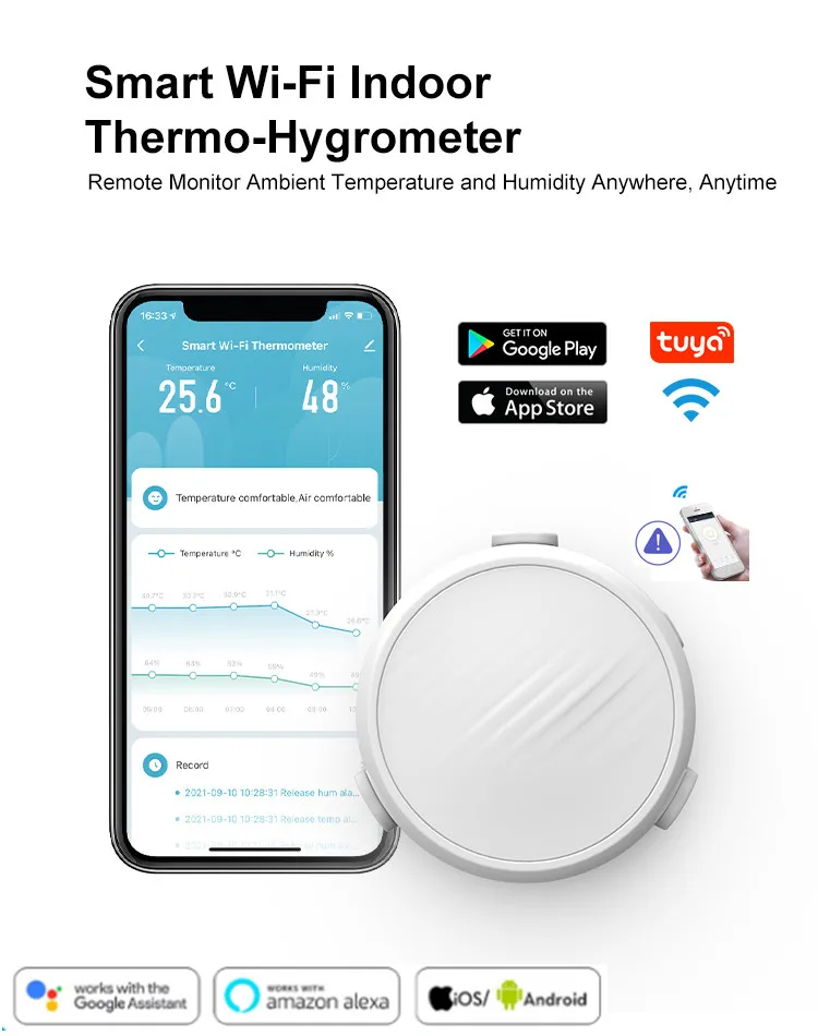 Смарт-термометр Tuya Wi-Fi, гигрометр, дистанционный мониторинг сигнализации, датчик температуры и влажности в помещении, работа с Google Amazon от AliExpress RU&CIS NEW