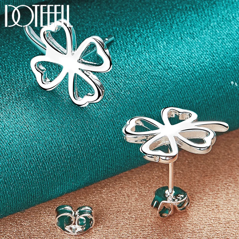 

DOTEFFIL 925 Sterling Silver Four-Leaf Clover Stud Earrings For Woman Wedding Engagement Fashion Party Charm Jewelry