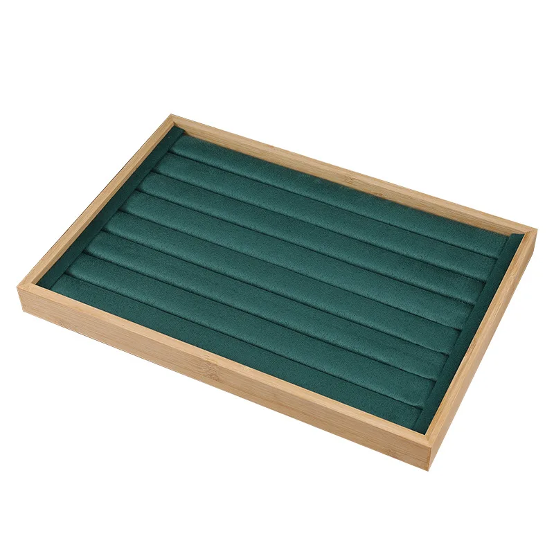 Wholesale Natural Bamboo Ring Display Tray Colorful Velvet Ring Tray Organizer for Jewelry Store Stackable Jewellery Storage