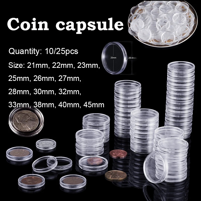 

10/25pcs 21-45mm clear round coin storage box capsule coin collection container for coin storage capsule protection container