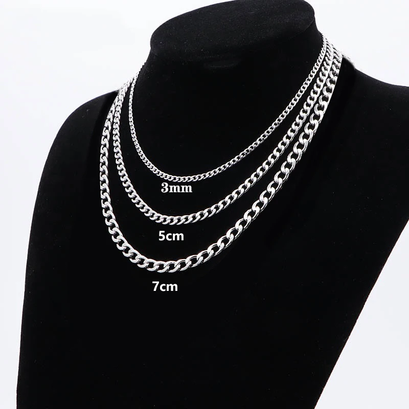 

Women Men's Necklace Stainless Steel Black Gold Color Curb Cuban Link NK Chain Silver Color Basic Punk Male Choker Jewelry Gift