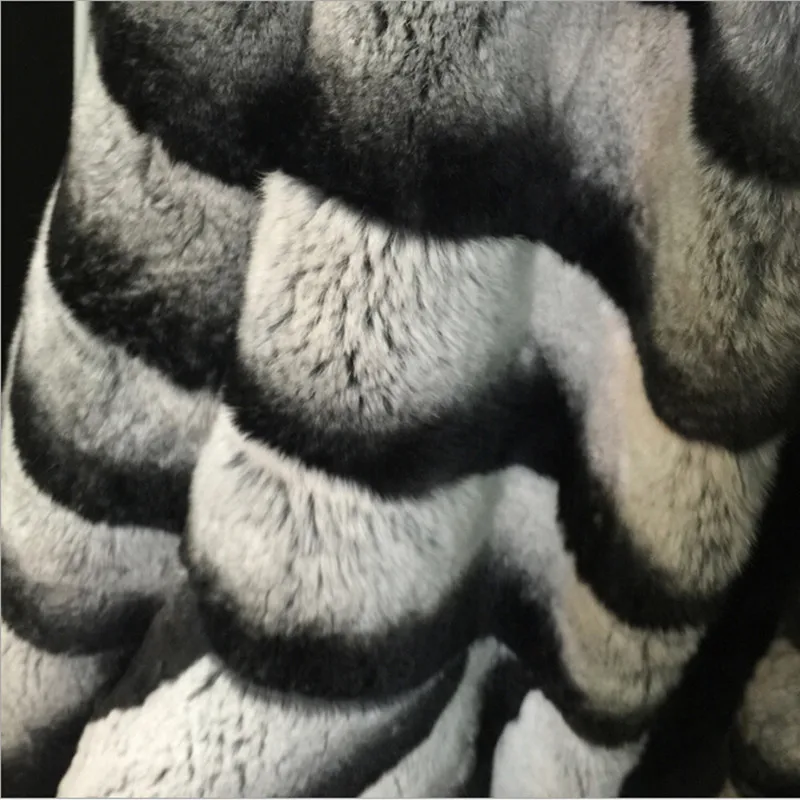 Russian Fashion Women Real Fur Coat Winter Warm Stand Collar Natural Chinchilla Rex Rabbit Fur Coat DA-77
