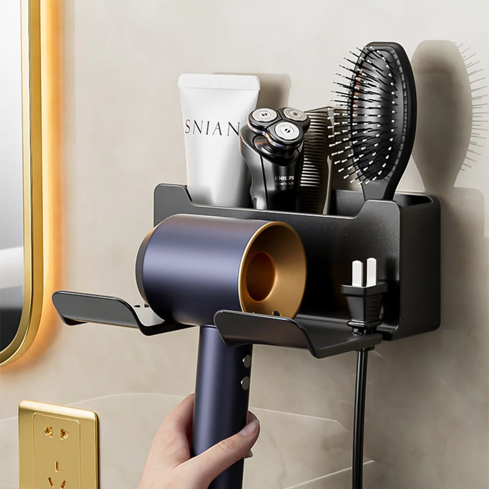 Storage Holder Hair Dryer Wall Mounted Rack Shelf Shelves Brush Bracket Bathroom Accessories |
