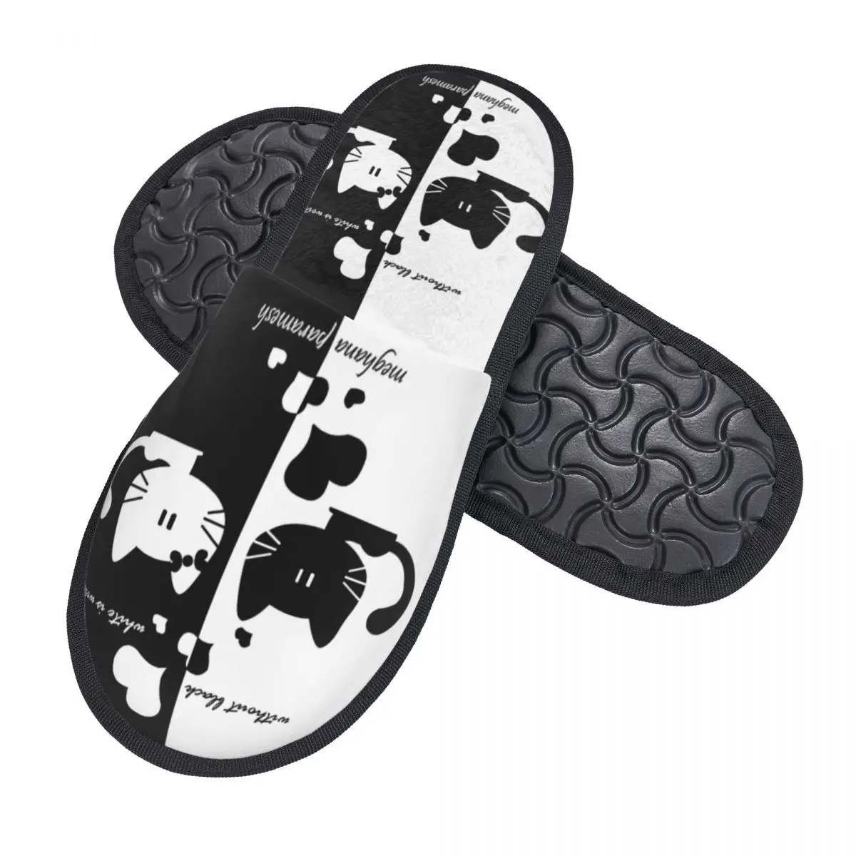 Пользовательские Мультяшные черные и белые Тапочки для гостей кошки спа женские
