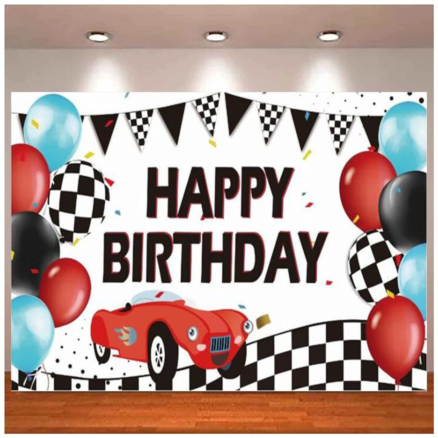 

Декор для дня рождения, баннер, черно-белый гоночный автомобиль для вечеринки в честь рождения ребенка, мальчика, детский праздник, Фотофон
