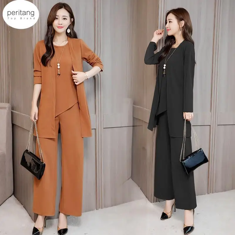 

Женский костюм-тройка из топа и брюк, Свободный пуловер с круглым вырезом и длинными рукавами, 5XL