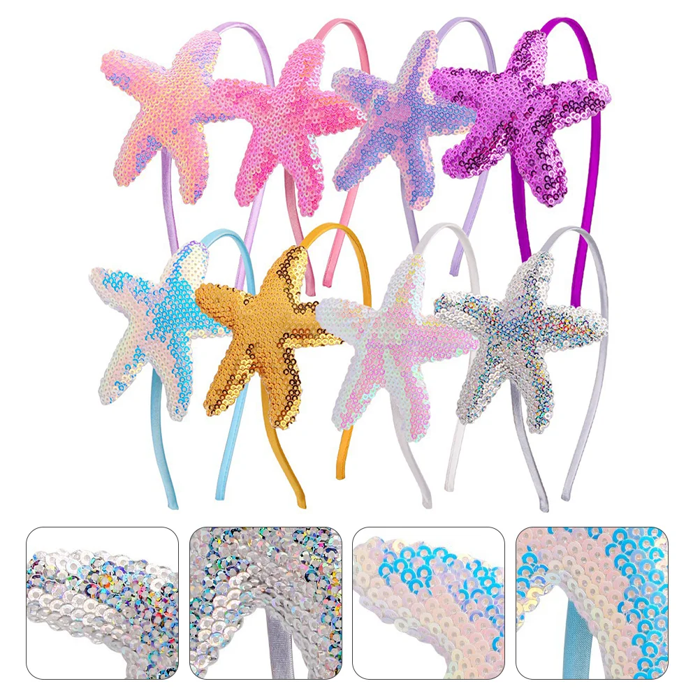 

8 Pcs Ocean Starfish Headband Women's Little Girl Hair Ties Nautical Hairband Plastic Seastar Headdress