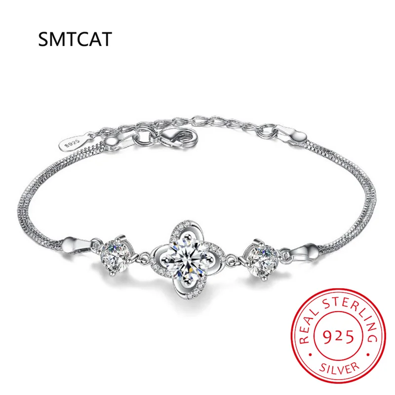 Полный 2 4 карата клеверный муассанитовый браслет для женщин S925 стерлингового